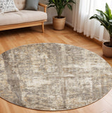 8' Tan Ivory And Brown Abstract Round Rug