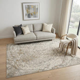 5' X 8' Gray Ivory And Tan Abstract Area Rug