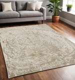 5' X 8' Gray Ivory And Tan Abstract Area Rug