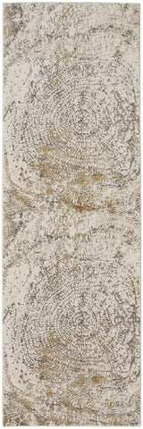 8' Gray Ivory And Tan Abstract Distressed Runner Rug