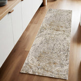 8' Gray Ivory And Tan Abstract Distressed Runner Rug