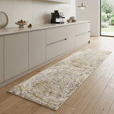8' Gray Ivory And Tan Abstract Distressed Runner Rug