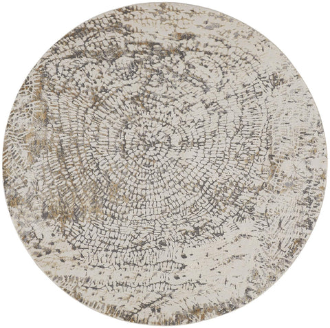 8' Gray Ivory And Tan Abstract Round Rug