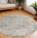 8' Gray Ivory And Tan Abstract Round Rug
