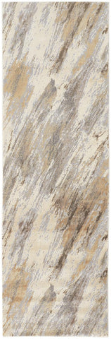 8' Brown and Ivory Abstract Distressed Runner Rug