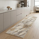 8' Brown and Ivory Abstract Distressed Runner Rug