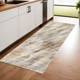 8' Brown and Ivory Abstract Distressed Runner Rug