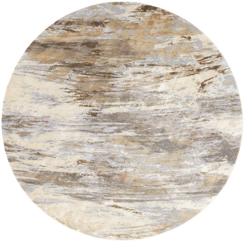 8' Brown and Ivory Abstract Non Skid Round Rug