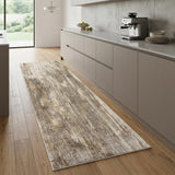 8' Tan and Ivory Abstract Non Skid Runner Rug