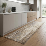 8' Tan Ivory And Gray Abstract Runner Rug