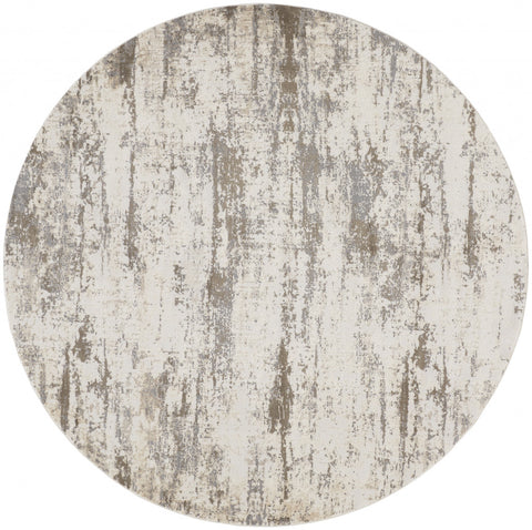 8' Brown and Ivory Abstract Non Skid Round Rug