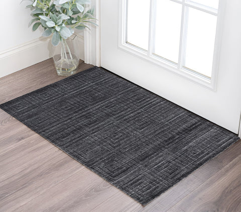 2' X 3' Gray And Black Geometric Hand Woven Area Rug