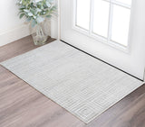 2' X 3' Silver and White Striped Hand Woven Area Rug