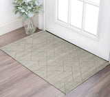 2' X 3' Ivory And Silver Striped Hand Woven Area Rug
