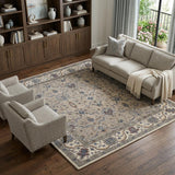 8' X 10' Ivory and Blue Wool Floral Hand Tufted Area Rug