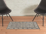 2' X 3' Taupe Ivory And Blue Wool Floral Tufted Handmade Stain Resistant Area Rug