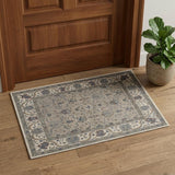 2' X 3' Taupe Ivory And Blue Wool Floral Tufted Handmade Stain Resistant Area Rug