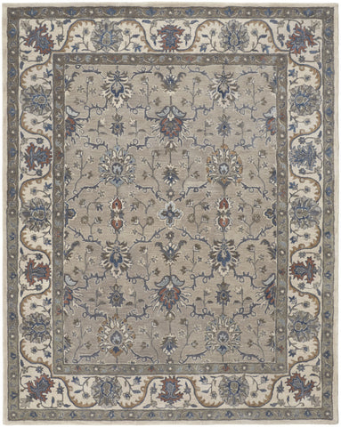 8' X 10' Gold Gray And Ivory Striped Washable Indoor Outdoor Area Rug