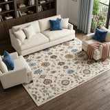 8' X 10' Ivory and Blue Wool Floral Hand Tufted Area Rug
