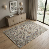 4' X 6' Ivory and Blue Wool Floral Hand Tufted Area Rug