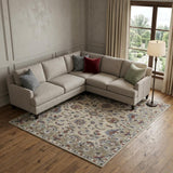 8' X 10' Ivory Taupe And Blue Wool Floral Tufted Handmade Stain Resistant Area Rug