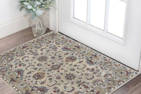 2' X 3' Ivory and Blue Wool Floral Hand Tufted Area Rug