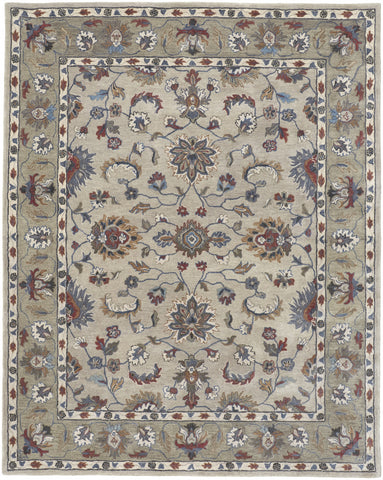 2' X 3' Ivory and Blue Wool Floral Hand Tufted Area Rug