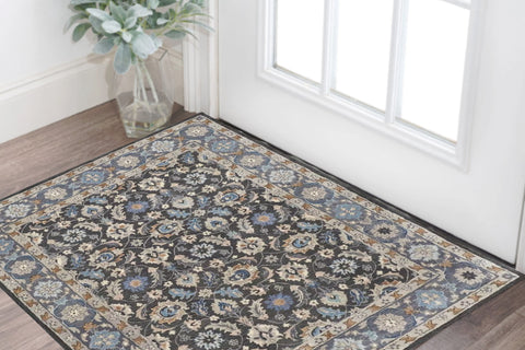 2' X 3' Taupe and Ivory Wool Floral Hand Tufted Area Rug