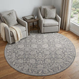 6' Taupe and Ivory Round Floral Power Loom Area Rug
