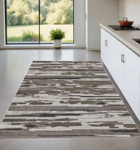 4' X 6' Gray Ivory And Brown Abstract Distressed Area Rug