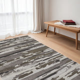 5' X 8' Gray Ivory And Brown Abstract Distressed Area Rug