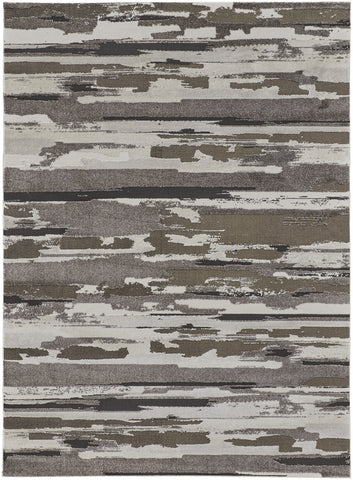 5' X 8' Gray Ivory And Brown Abstract Distressed Area Rug