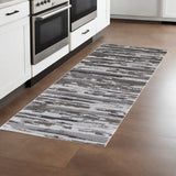 8' Gray Ivory And Brown Abstract Distressed Runner Rug