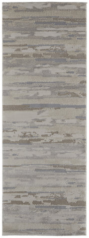 8' Brown Ivory And Tan Abstract Distressed Runner Rug