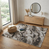 4' X 6' Brown and Ivory Abstract Power Loom Distressed Area Rug