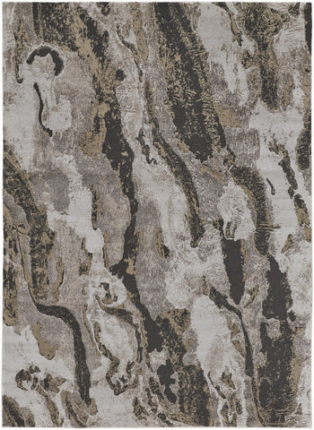 5' X 8' Brown and Ivory Abstract Power Loom Distressed Area Rug