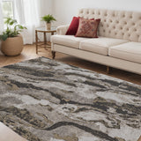 5' X 8' Brown and Ivory Abstract Power Loom Distressed Area Rug