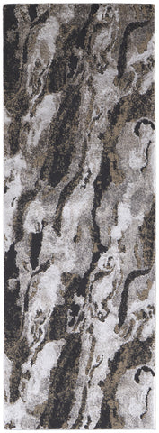 8' Brown And Ivory Abstract Runner Rug