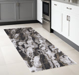 8' Brown And Ivory Abstract Runner Rug