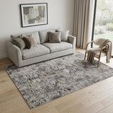 5' X 8' Gray Ivory And Brown Abstract Distressed Area Rug
