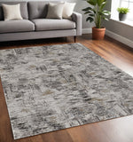 5' X 8' Gray Ivory And Brown Abstract Distressed Area Rug
