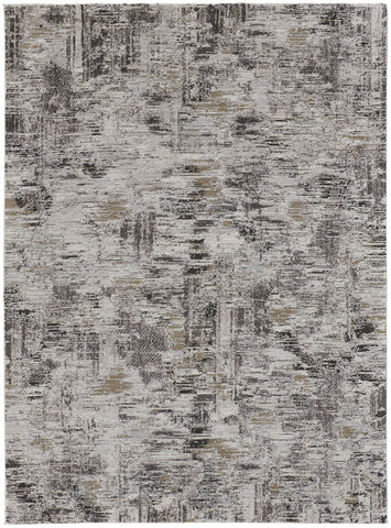 5' X 8' Gray Ivory And Brown Abstract Distressed Area Rug