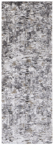 8' Gray Ivory And Brown Abstract Distressed Runner Rug