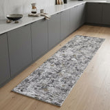 8' Gray Ivory And Brown Abstract Distressed Runner Rug