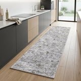 8' Gray Ivory And Tan Abstract Distressed Runner Rug