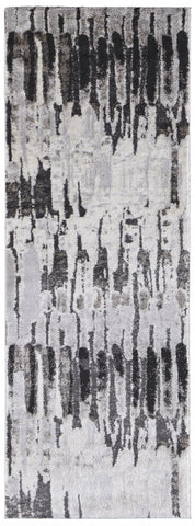 8' Gray And Ivory Abstract Runner Rug