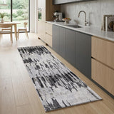 8' Gray And Ivory Abstract Runner Rug