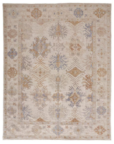 4' X 6' Ivory Tan And Blue Floral Hand Knotted Area Rug