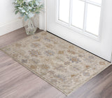 2' X 3' Ivory Tan And Blue Floral Hand Knotted Area Rug