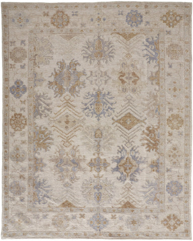 2' X 3' Ivory Tan And Blue Floral Hand Knotted Area Rug